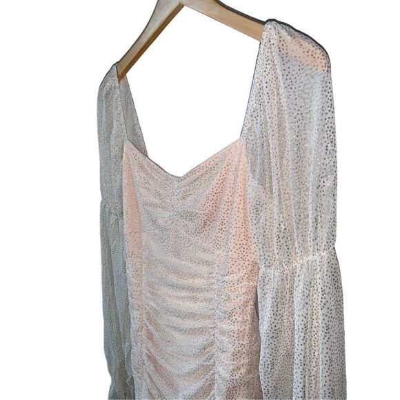 BCBGENERATION Metallic Dot Long Sleeve Ruched Dress in Color Champagne - Picture 5 of 14